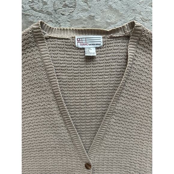 Vintage Taupe Knit Button-Up Cardigan Women’s Medium – Oversized Slouchy Sweater - Picture 4 of 9